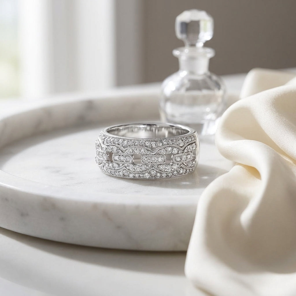 Diamond Pave Interwoven Lock Band In 14k White Gold (1/2 Ct.tw.) — atelier still life