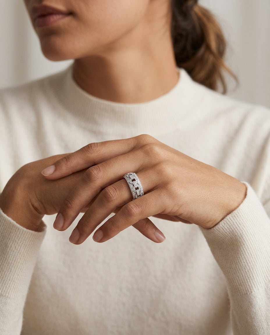 Diamond Pave Interwoven Lock Band In 14k White Gold (1/2 Ct.tw.) — editorial close-up
