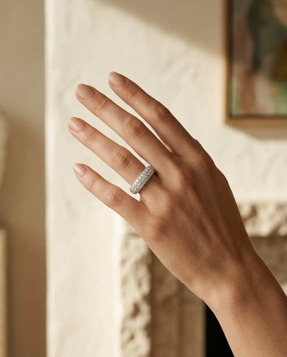 Diamond Pave Ring in 14k White Gold — portrait close