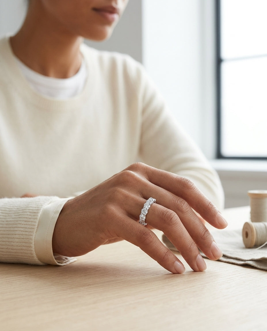 Diamond Eternity Ring In 14k White Gold — editorial close-up