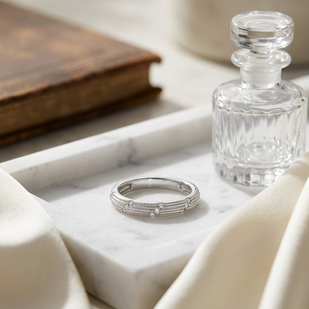 Diamond Striated Stackable Band In 14k White Gold (0.04ctw) — atelier still life