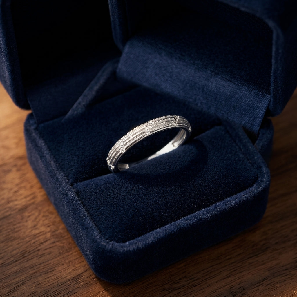 Diamond Striated Stackable Band In 14k White Gold (0.04ctw) — gift presentation