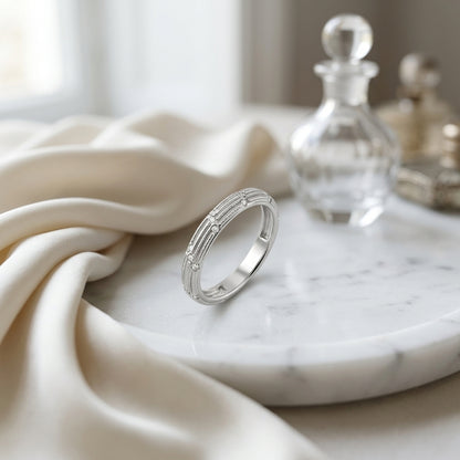 Diamond Striated Stackable Band In 14k White Gold — atelier still life