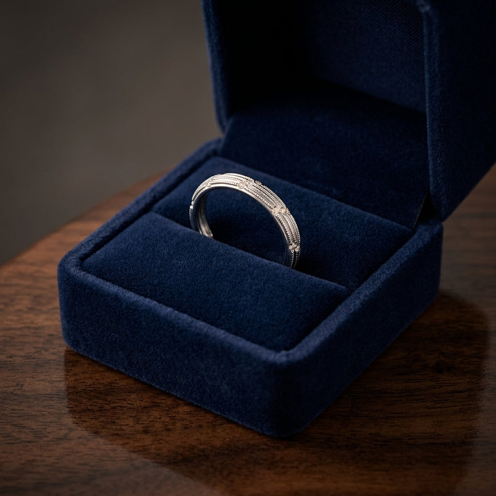 Diamond Striated Stackable Band In 14k White Gold — gift presentation