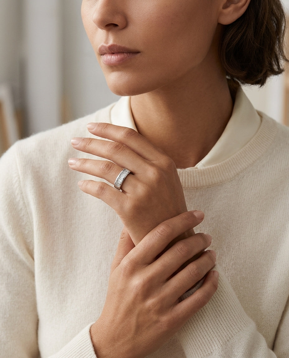Baguette Channel Diamond Ring In 14k White Gold (9/10 Ct. Tw.) — editorial close-up