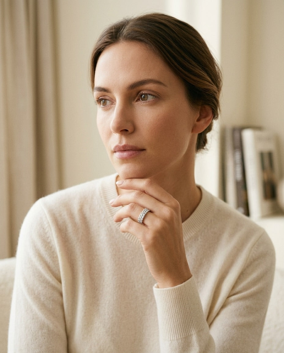 Diamond Double Row Shared Prong Band In 14k White Gold — portrait full