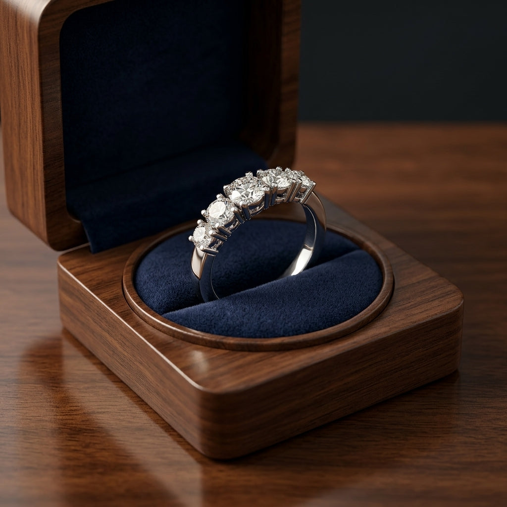 Diamond Graduated 5 Stone Ring In 14k White Gold (0.75 Ctw) — gift presentation