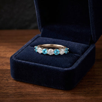 Blue Topaz And Diamond Ring In 14k White Gold — gift presentation