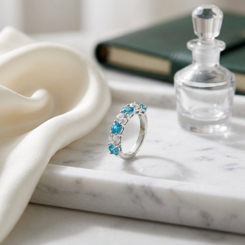 Blue Topaz And Diamond Ring In 14k White Gold — atelier still life