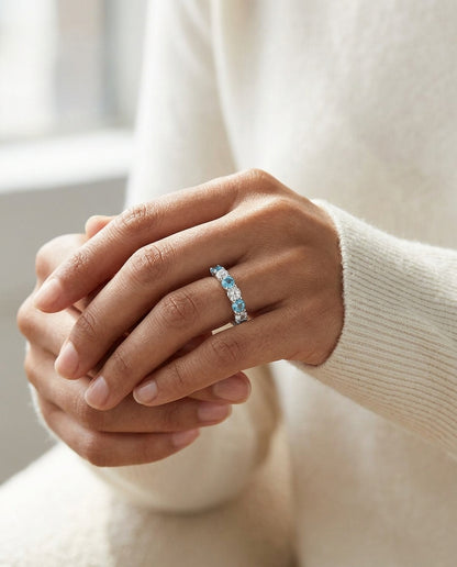 Blue Topaz And Diamond Ring In 14k White Gold — editorial close-up