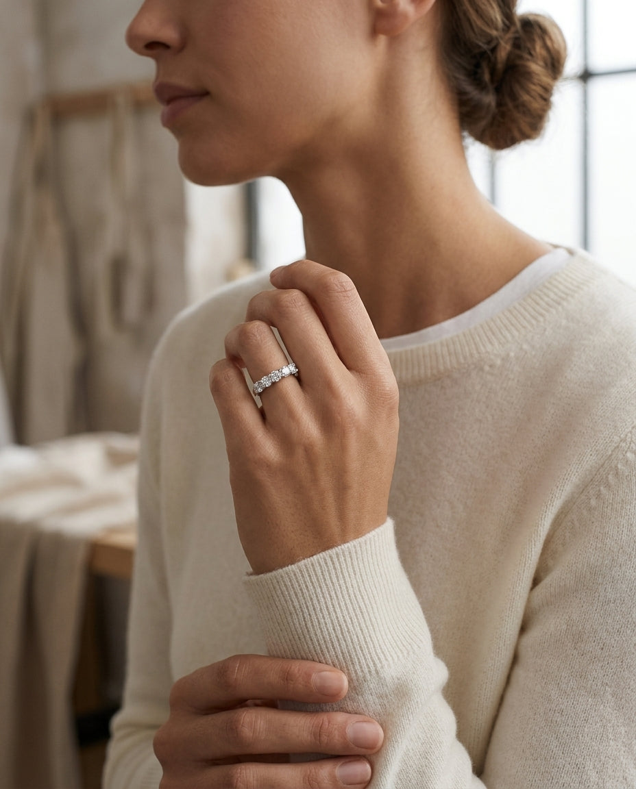 7 Stone Diamond Ring In 14k White Gold 3/4 Ct. Tw. — editorial close-up
