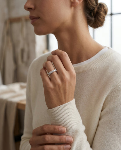 7 Stone Diamond Ring In 14k White Gold 3/4 Ct. Tw. — editorial close-up