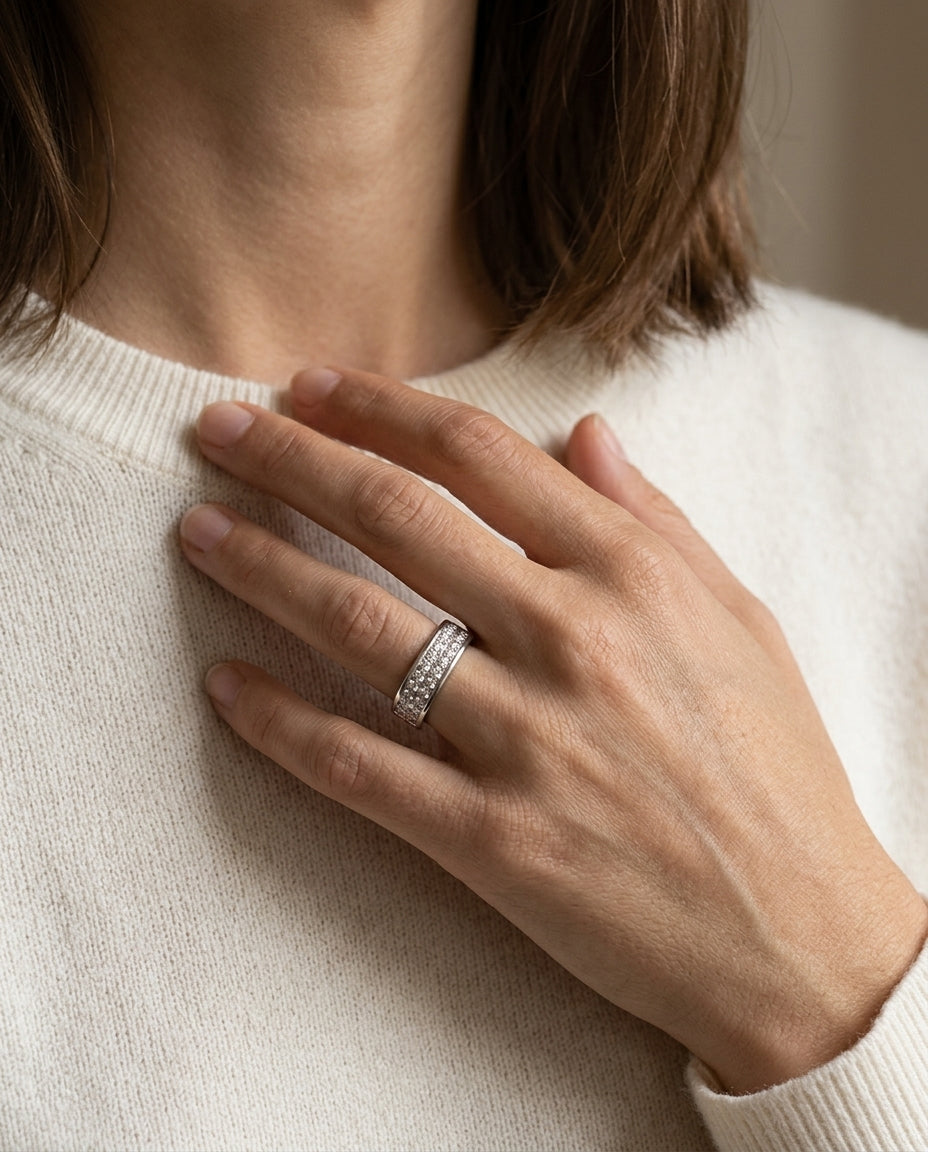 Double Row Pave Diamond Ring In 14k White Gold (1/4 Ct Tw.) — editorial close-up