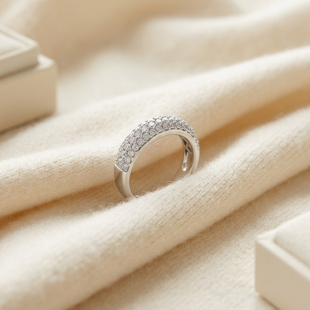 Multi Row Pave Diamond Band in 14k Gold (3/4 Ct. Tw.) — textile flat lay