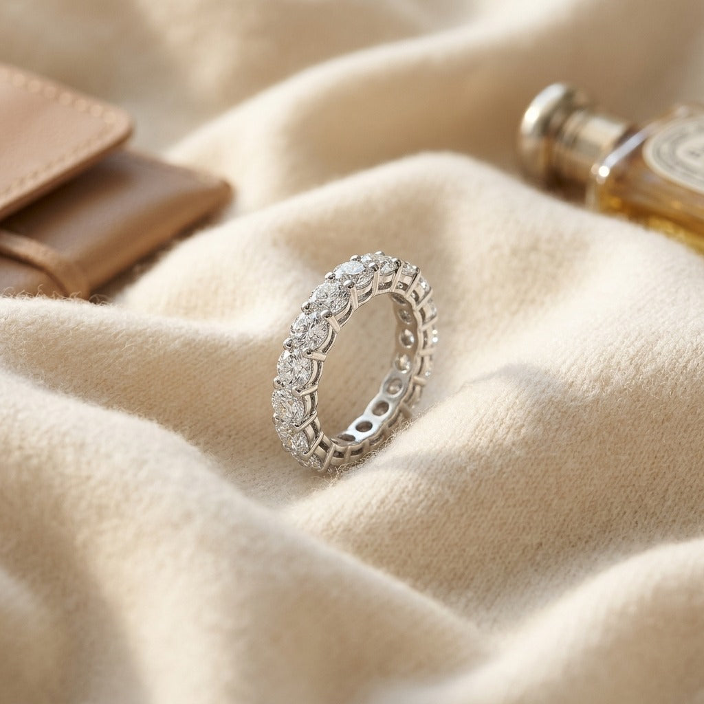 Diamond 2-5/8ctw Eternity Ring In 14k White Gold — textile flat lay