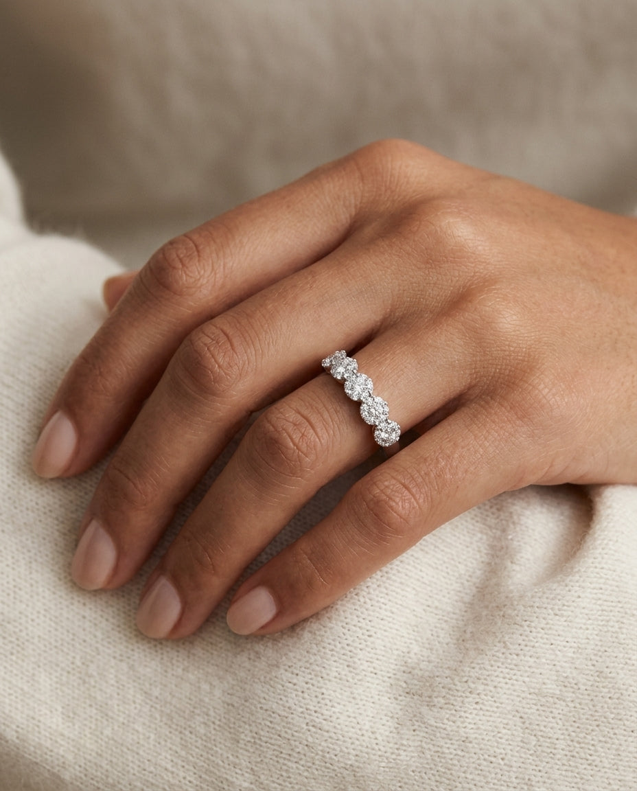 Diamond Cluster 5-stone Ring In 14k White Gold — editorial close-up