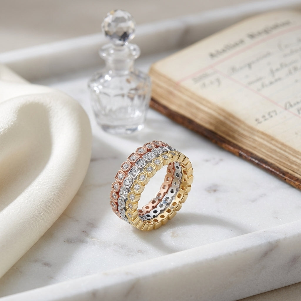 Diamond Milgrained Stackable Band In 14k White Gold — atelier still life