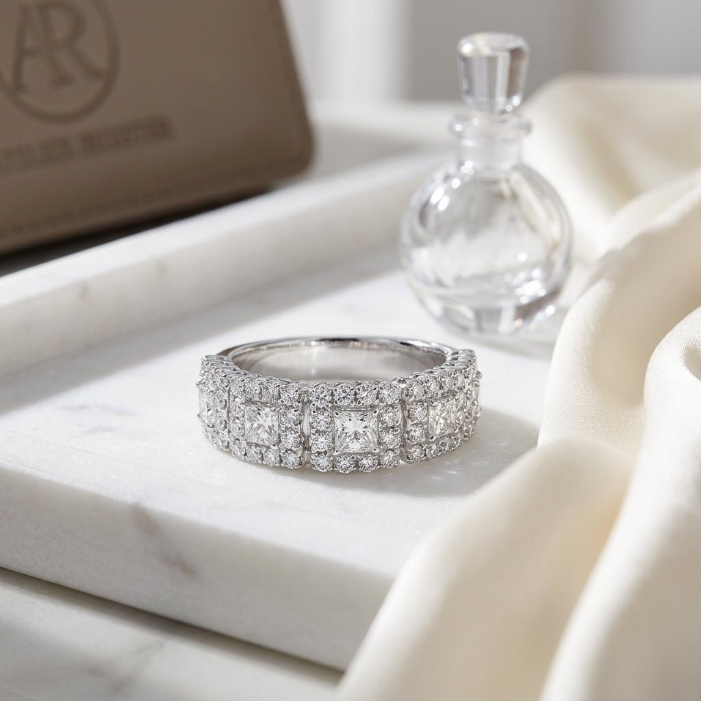 Diamond Square Halo Band In 14k White Gold — atelier still life