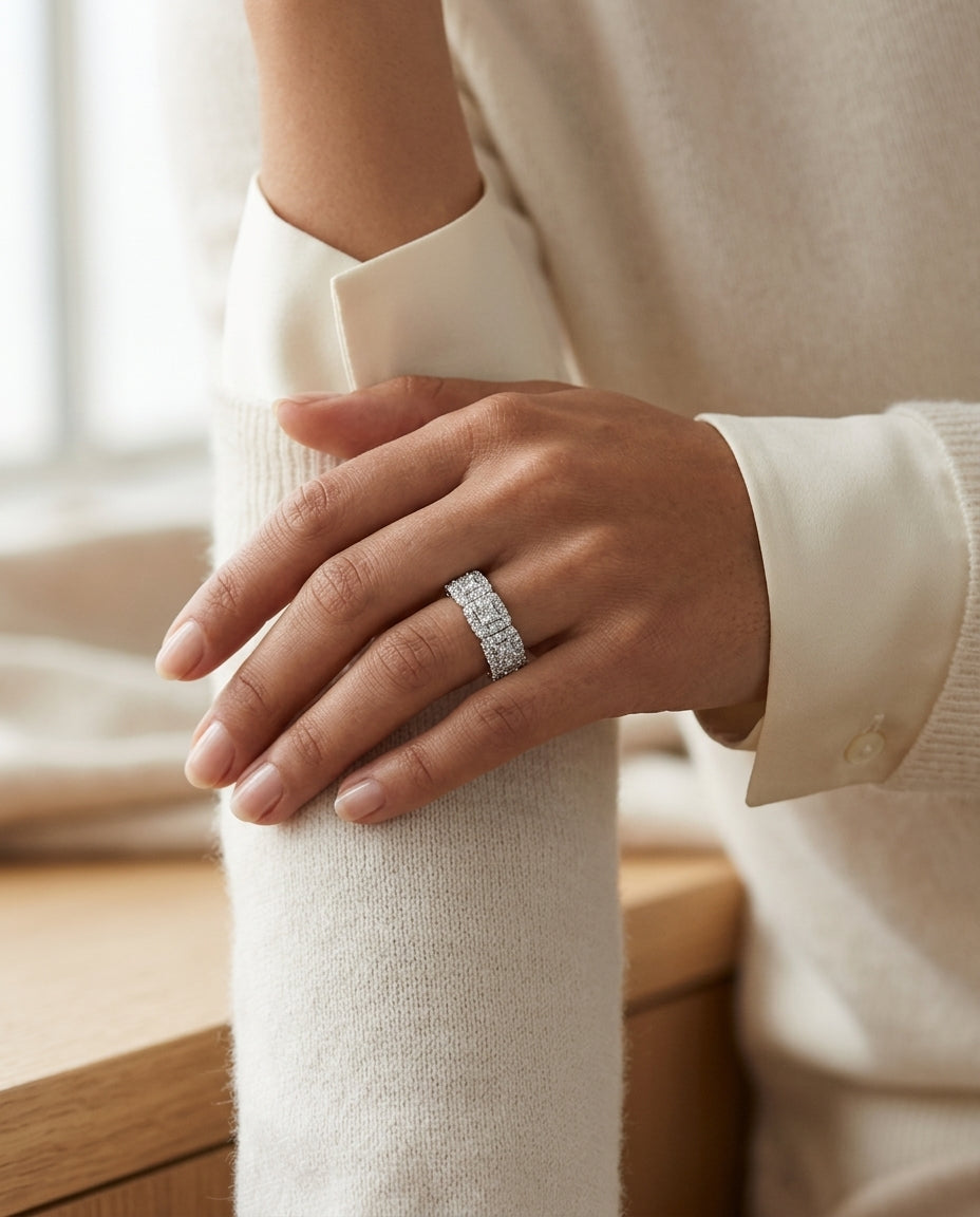 Diamond Square Halo Band In 14k White Gold — editorial close-up