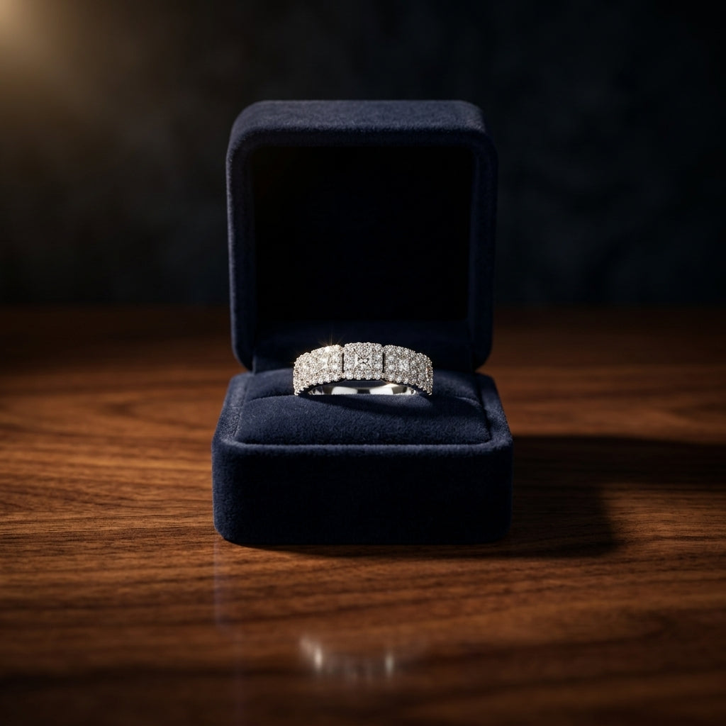 Diamond Square Halo Band In 14k White Gold — gift presentation