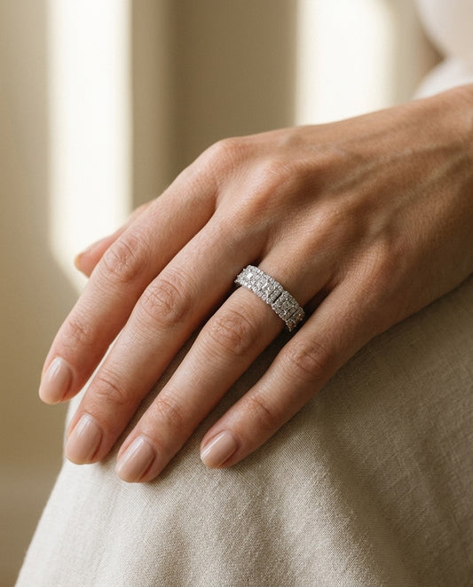 Diamond Square Halo Band in 14k White Gold — portrait close