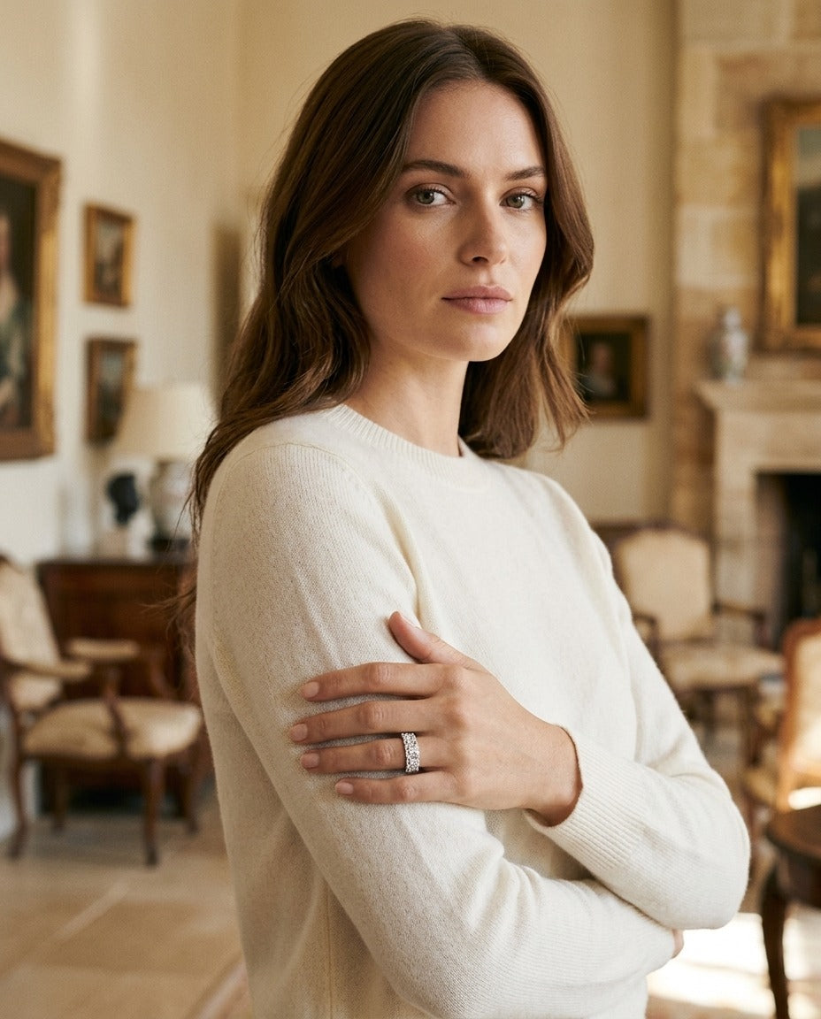 Diamond Square Halo Band in 14k White Gold — portrait full