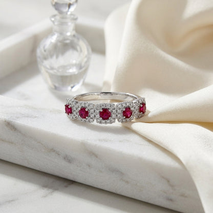 Ruby And Diamond Multi-halo Band In 14k White Gold — atelier still life