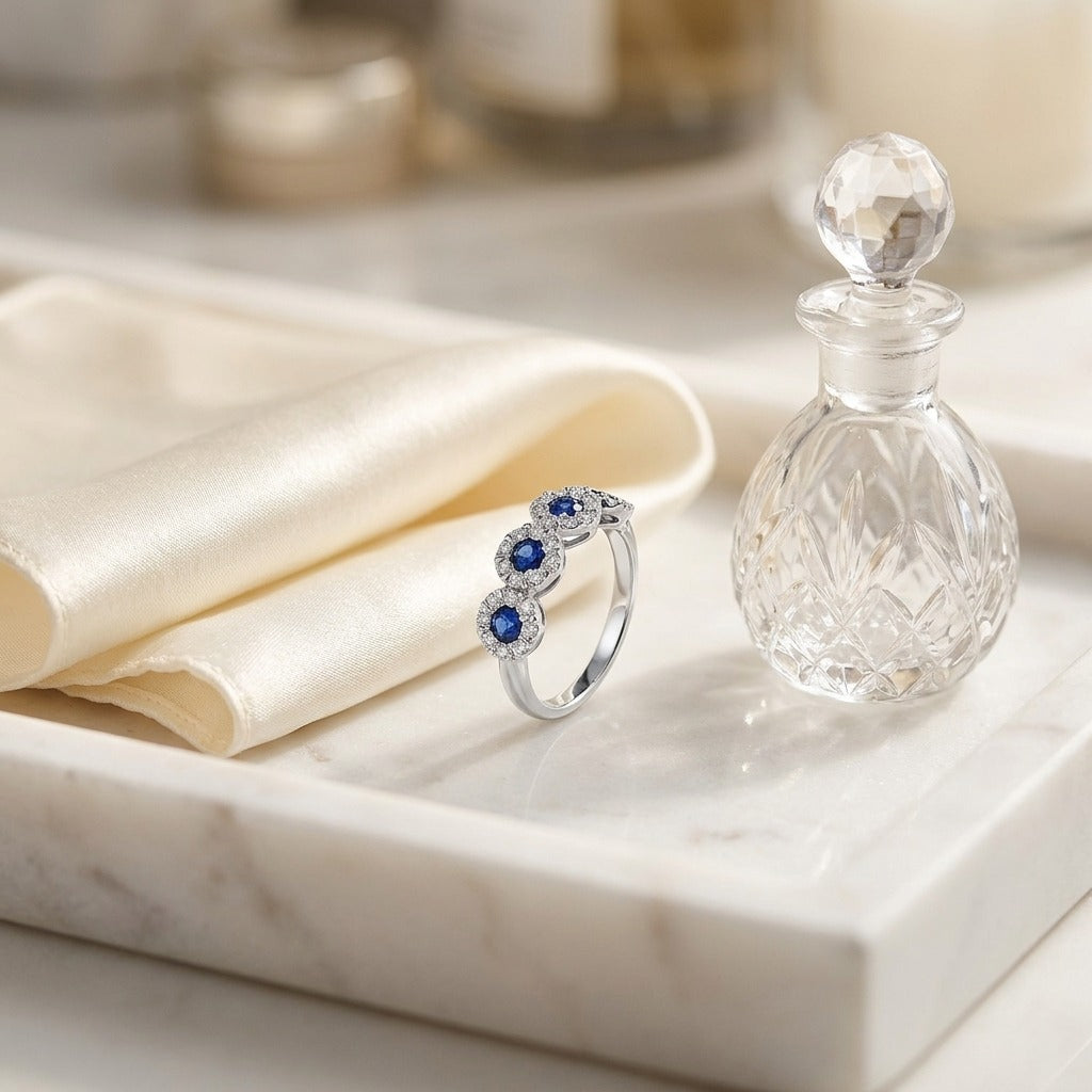 14k White Gold Blue Sapphire and 1/2ct Tdw Diamond Band (H-I,vs1-Vs2) — marble silk