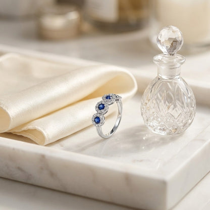 14k White Gold Blue Sapphire and 1/2ct Tdw Diamond Band (H-I,vs1-Vs2) — marble silk