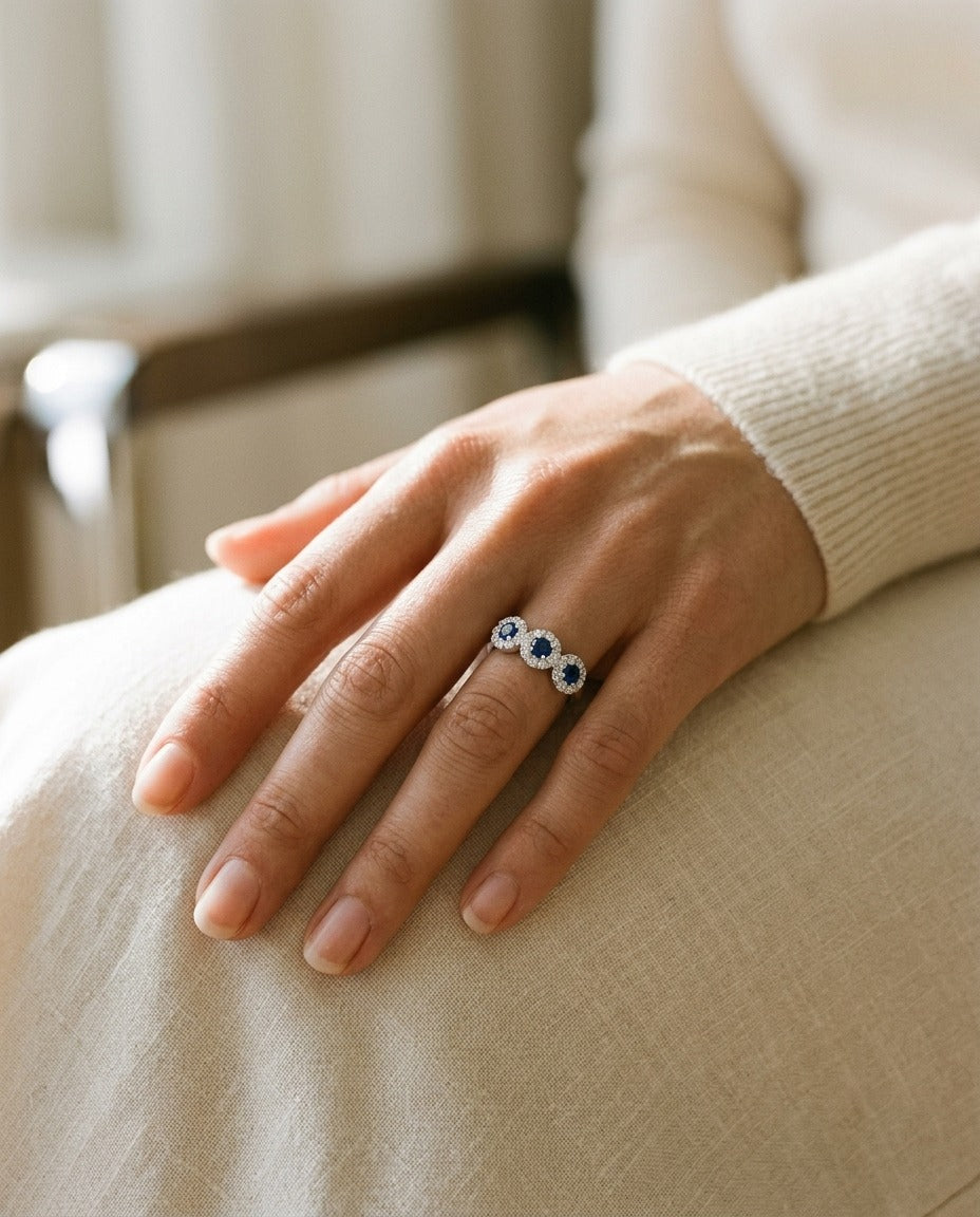 14k White Gold Blue Sapphire and 1/2ct Tdw Diamond Band (H-I,vs1-Vs2) — portrait close