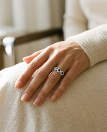 14k White Gold Blue Sapphire and 1/2ct Tdw Diamond Band (H-I,vs1-Vs2) — portrait close