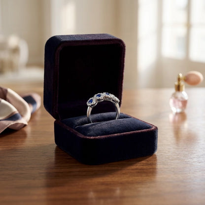 14k White Gold Blue Sapphire and 1/2ct Tdw Diamond Band (H-I,vs1-Vs2) — velvet box