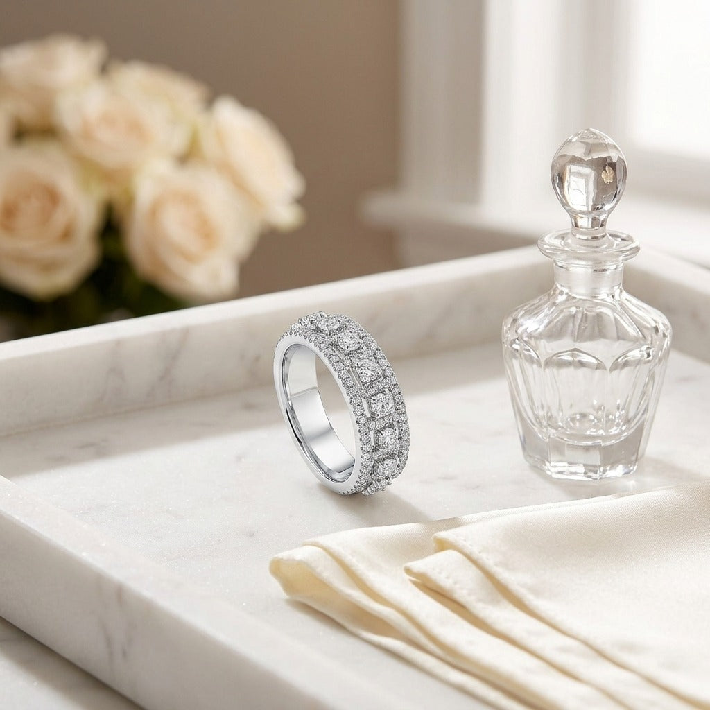 Diamond Ring In 14k White Gold — marble silk