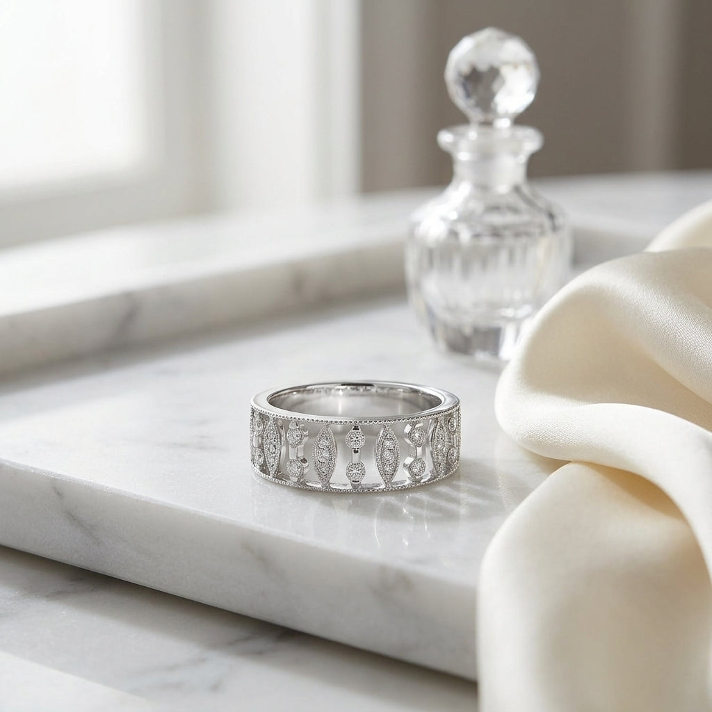 Diamond Open Leaf Design Band In 14k White Gold (1/3 Ct.tw.) — atelier still life
