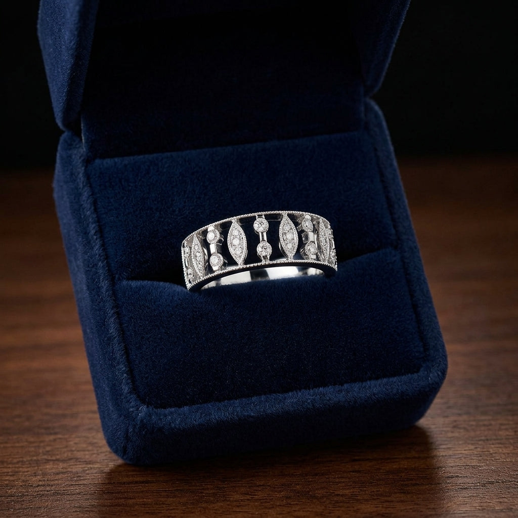 Diamond Open Leaf Design Band In 14k White Gold (1/3 Ct.tw.) — gift presentation