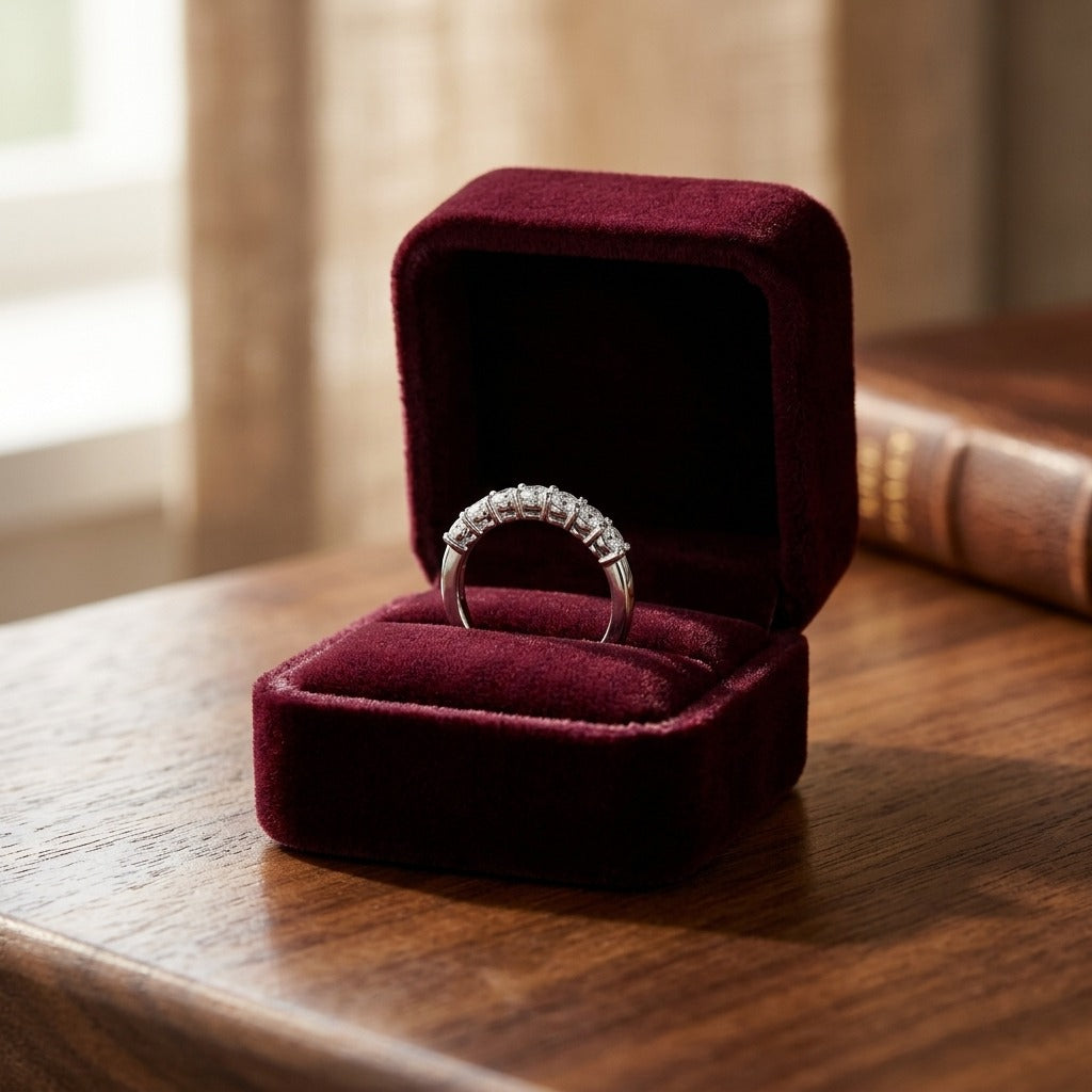 Graduated Diamond Ring 14k White Gold — velvet box