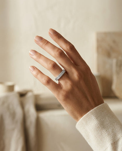 Diamond Princess Cut Milgrain Channel Band In 14k White Gold — portrait close