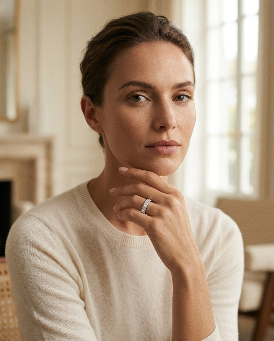 Diamond Princess Cut Milgrain Channel Band In 14k White Gold — portrait full