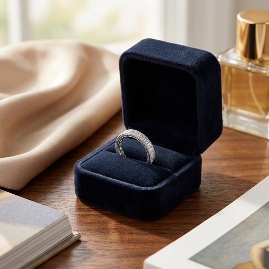 Diamond Princess Cut Milgrain Channel Band In 14k White Gold — velvet box