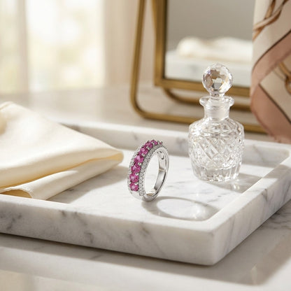 Rhodolite Garnet and Diamond Band in 14k White Gold — marble silk