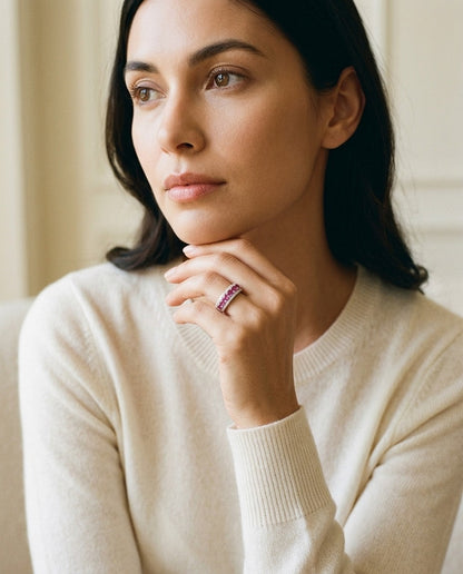Rhodolite Garnet and Diamond Band in 14k White Gold — portrait full