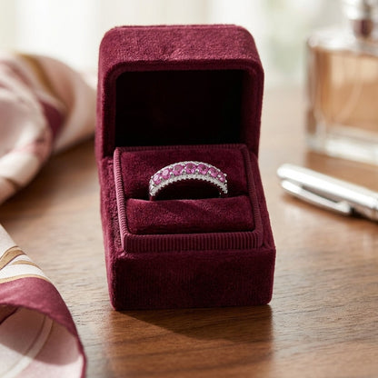 Rhodolite Garnet and Diamond Band in 14k White Gold — velvet box