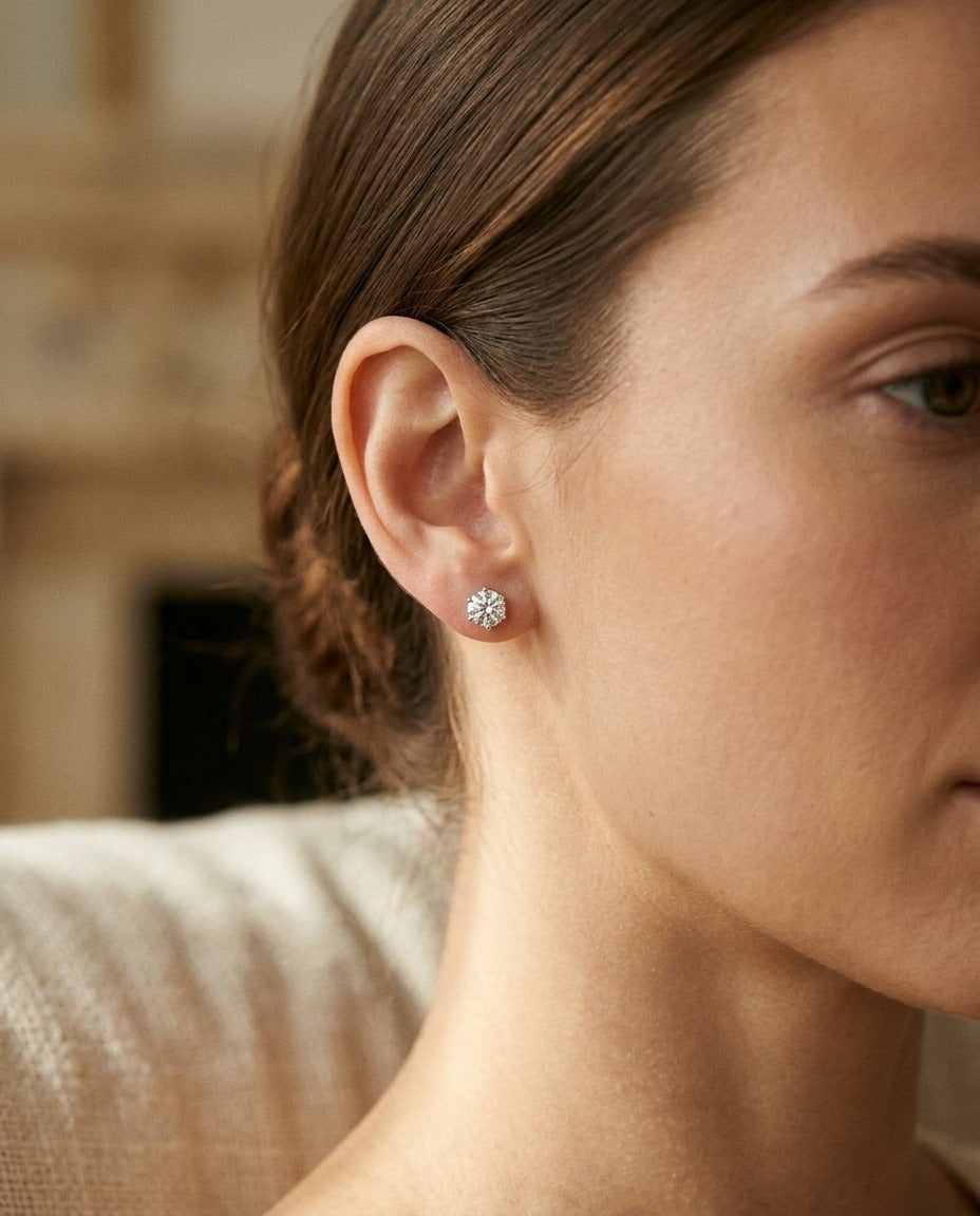 Diamond 6-prong Round Stud 14k White Gold — portrait close