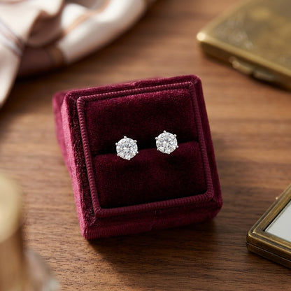Diamond 6-prong Round Stud 14k White Gold — velvet box