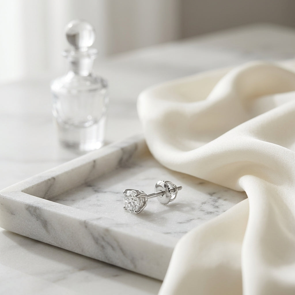 Diamond Round 4-prong Stud Earrings With Screwbacks In 14k White Gold (0.48 Ctw) — atelier still life