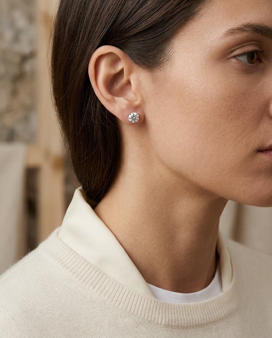 Diamond Round 4-prong Stud Earrings With Screwbacks In 14k White Gold (0.48 Ctw) — editorial close-up