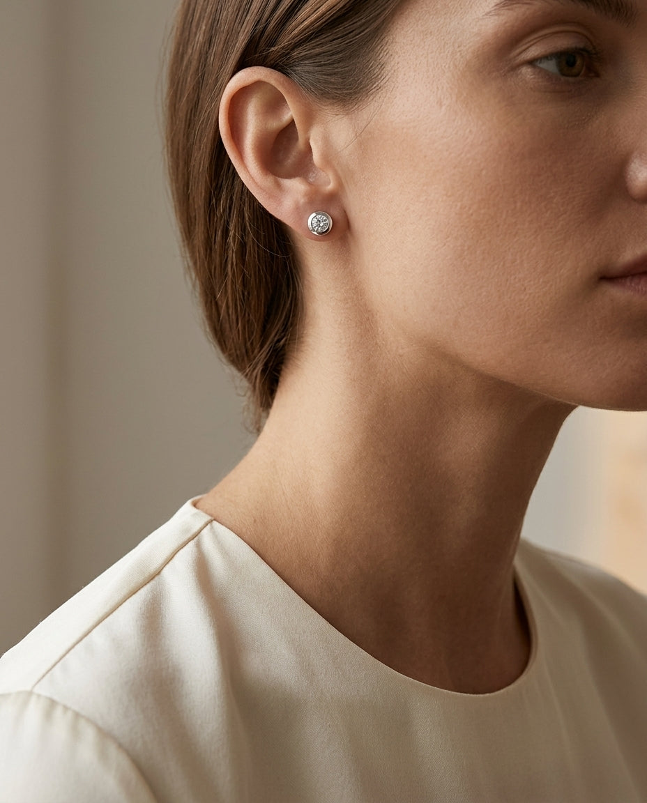 Diamond Bezel Stud Earrings (1/2 Ct. Tw.) — editorial close-up