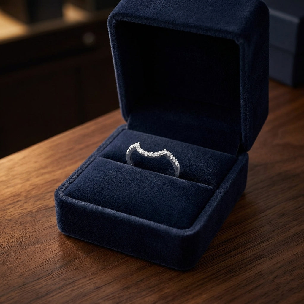 Diamond Pave Notched Band In 14k White Gold — gift presentation