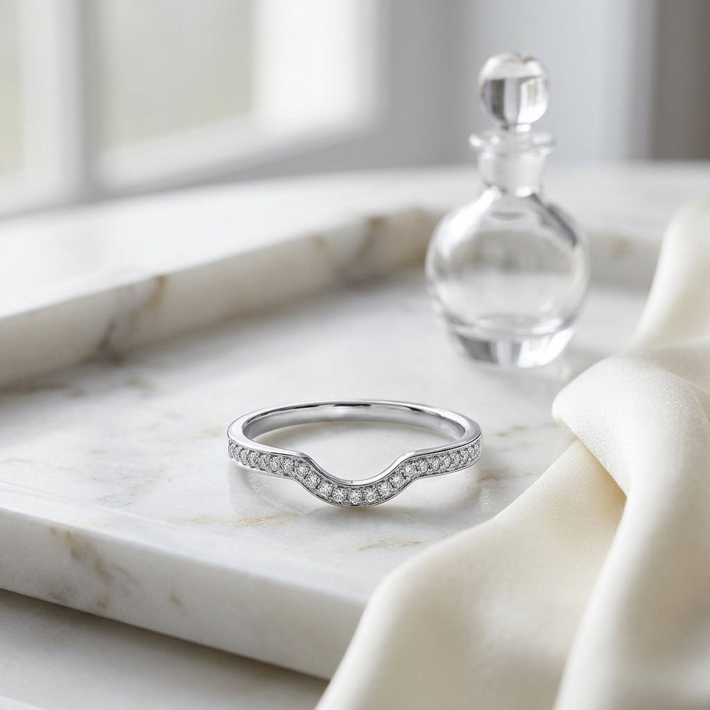 Diamond Pave Notched Band In 14k White Gold — atelier still life