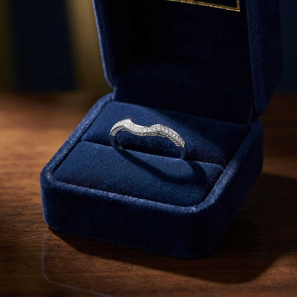 Diamond Pave Notched Band In 14k White Gold — gift presentation